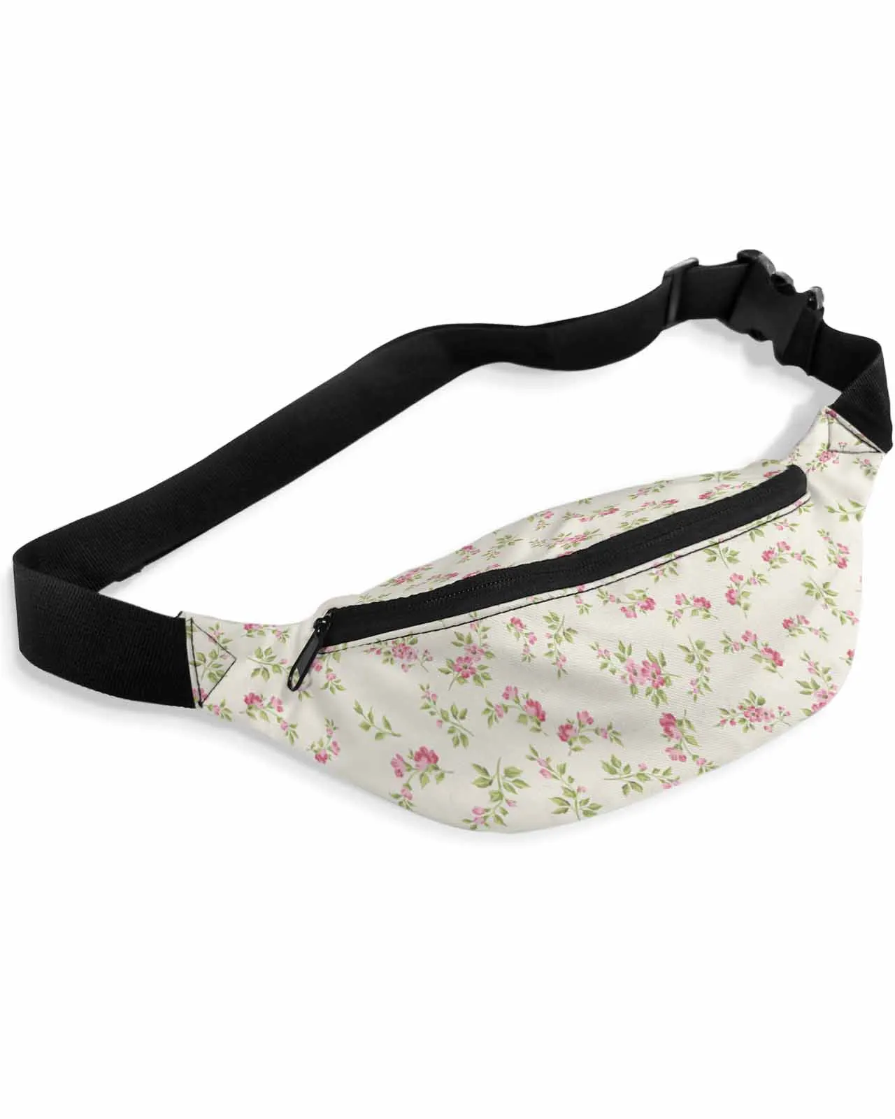 Bolsa de cintura impermeável para homens e mulheres, Retro Fanny Pack, Belt Bag, Bolsa de carteira, Banana Hip Bags, flores rosa