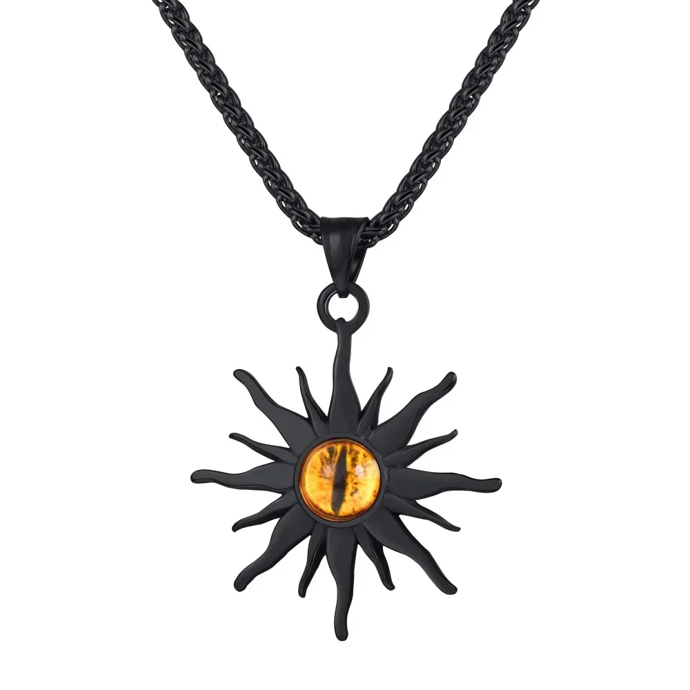 

Stainless Steel Punk Necklaces Sun Flower Eye Flame Pendent Necklace for Men Women Kpop Style Accessaries Hot Sale Birthday Gift