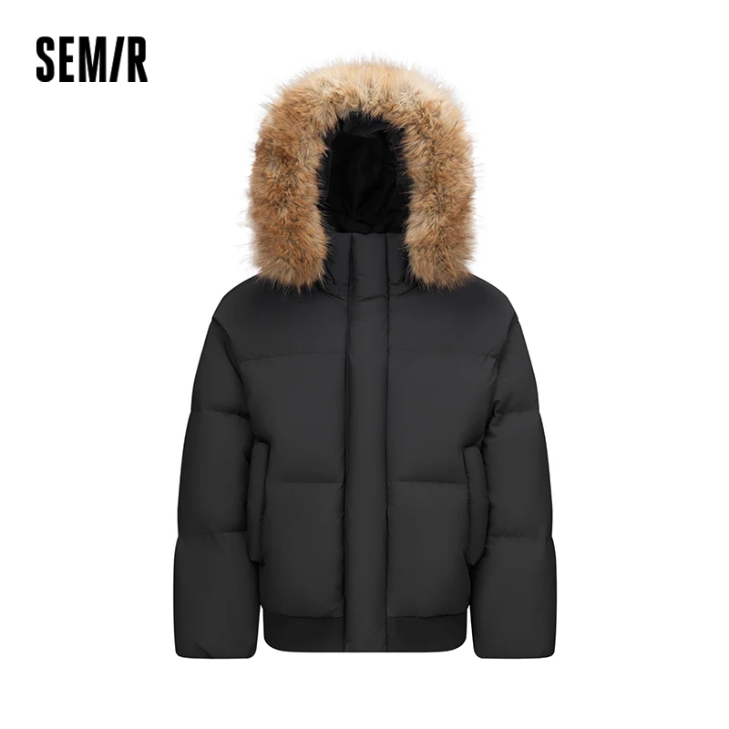 Semir Men Down Jacket Detachable Fur Collar Hooded Windproof Water Repellent Winter Casual Couple Outerwear New 2026