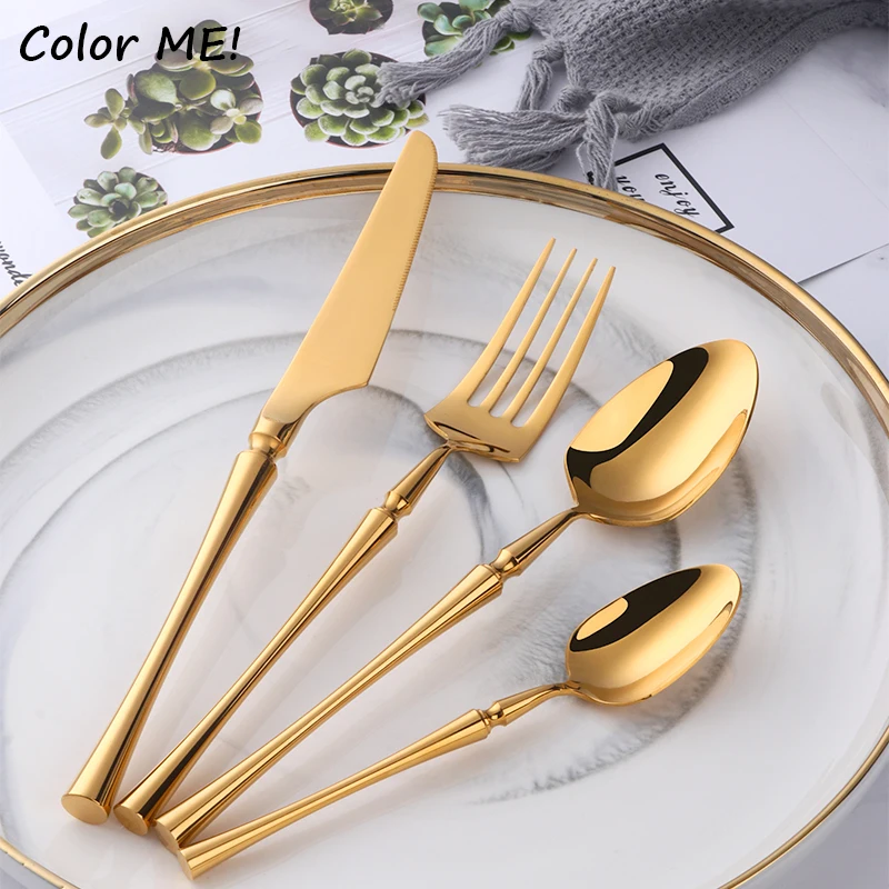 4Pcs Luxury Stainless Steel Cutlery Set Gold Tableware Knives Forks Spoons Set For Party Wedding Christmas Gift Flatware Set