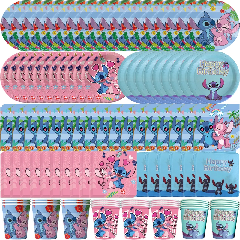 Disney Stitch Birthday Party Decoration Lilo Stitch Hawaiian Aloha Paper Tableware Cups Plates New Balloons Baby Shower Supplies