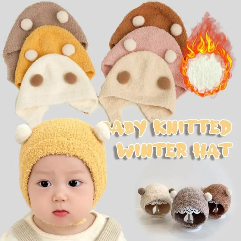 Niedliche winddichte Babymütze, Gehörschutz, Cartoon-Bär, Baby-Strickmütze, Winter, warm, für Mädchen und Jungen, Mütze für Kleinkinder