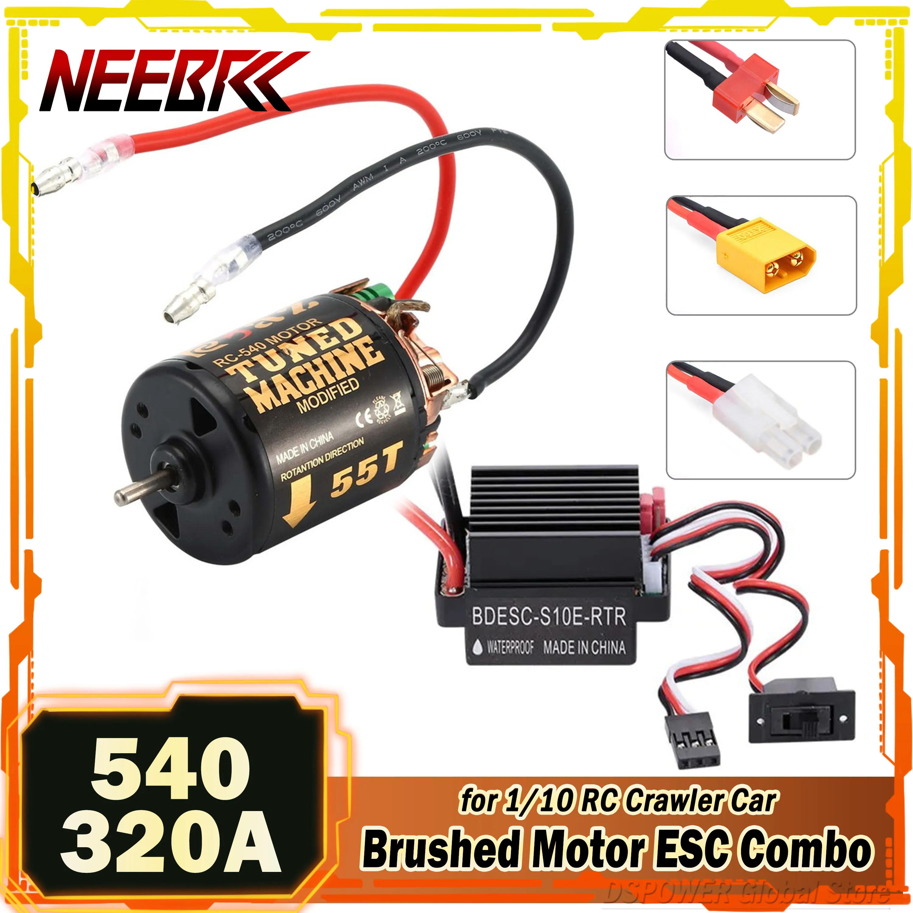 

NEEBRC 540 13T-80T Waterproof Brushed Motor 320A ESC 5V/2A BEC 60A Speed Controller Combo for 1/10 RC Crawler Car Model Wltoys