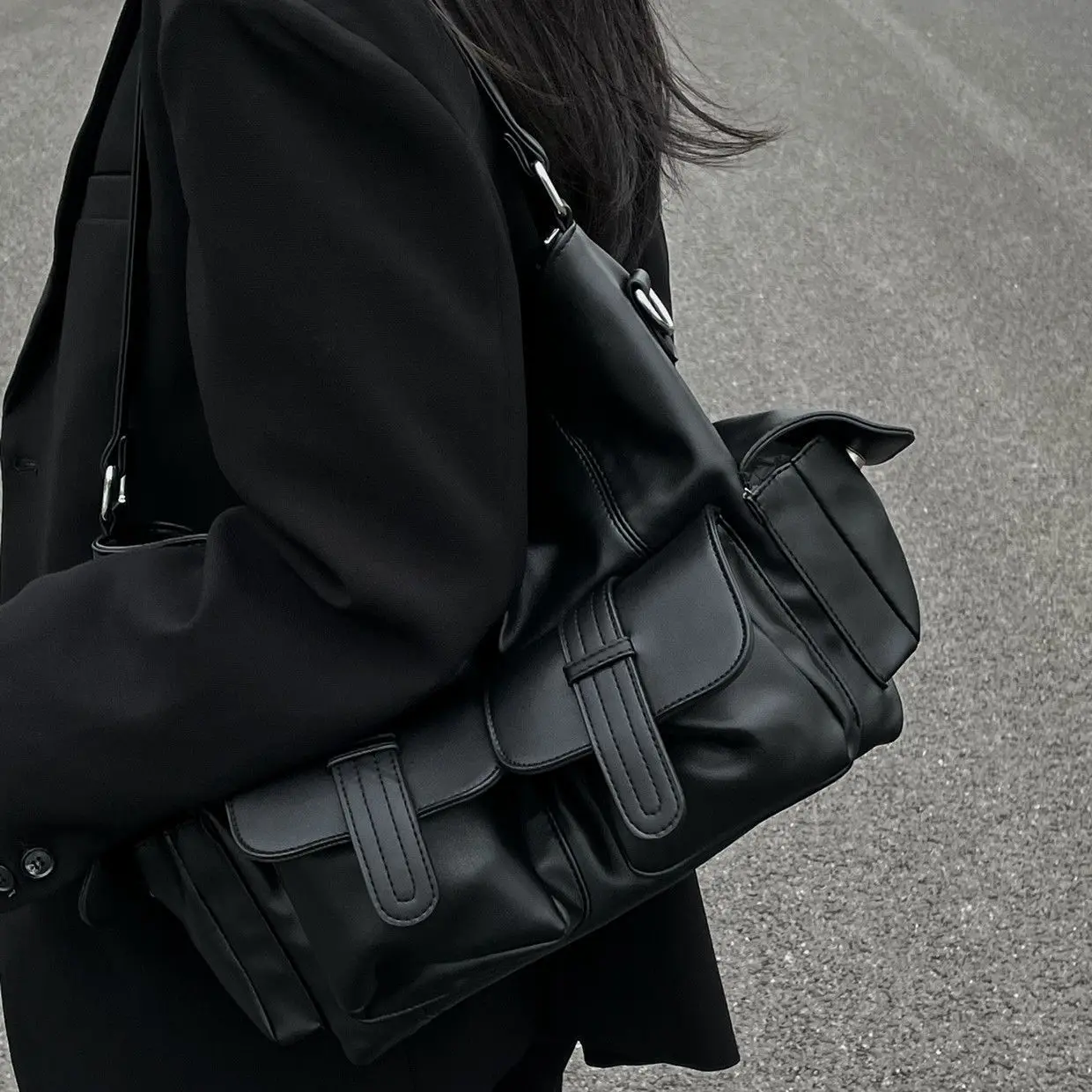 Stilvolle Damen-Einkaufstasche, schwarze Handtasche, große Kapazität, Umhängetaschen, Damen-Umhängetaschen aus weichem PU-Leder, Damen-Shopper-Tasche