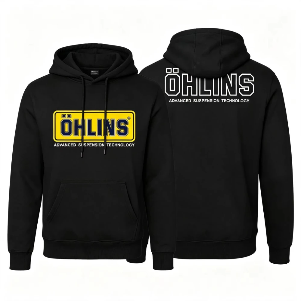 2026 Men Motorcycle Shock Absorber Cartoon Graphic Hoodie Yellow Frame Art Print White Hooded Sweatshirt Casual Daily Tops
