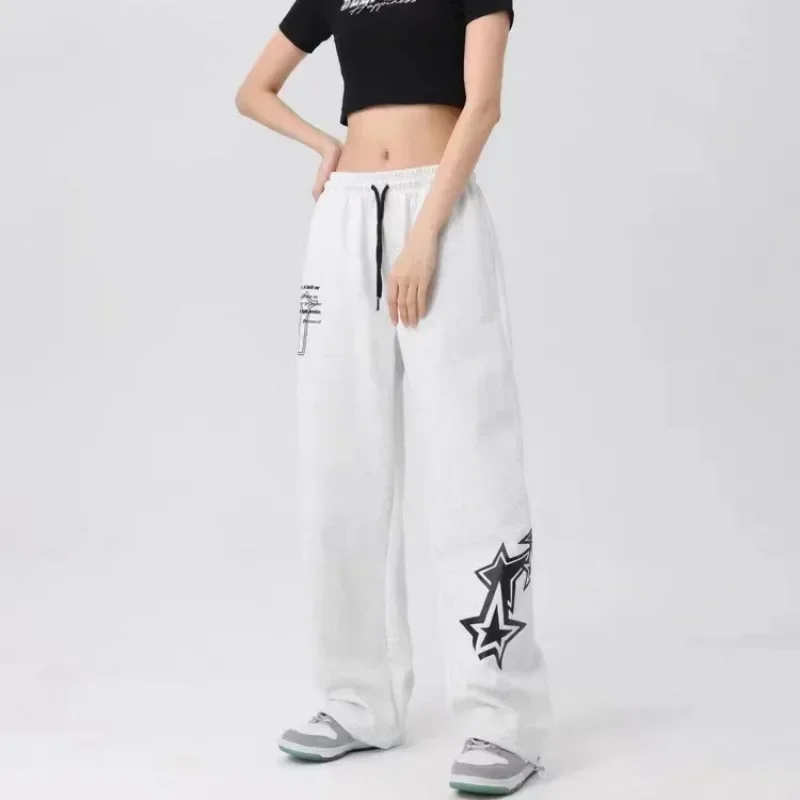 Korean Hip Hop Streetwear Oversize Jogging Sweatpants Women Elastic Waist Stars Wide Leg Baggy Casual Sports Trousers Y2k