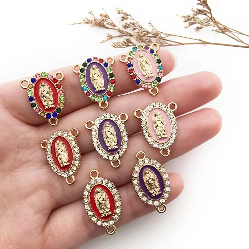 20pcs Enamel DIY Religious Jewelry Supplies God Mother Saint Oil Drip Charms For Christian Rosary Talisman Pendant 16X20MM