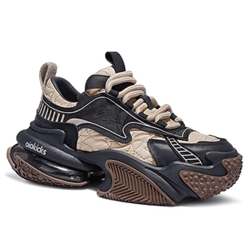 

Genuine Leather Shock Absorption Buffer Platform Breathable Daddy Shoes Men's Women's Casual Sneakers Thick Soled Elevated Shoes