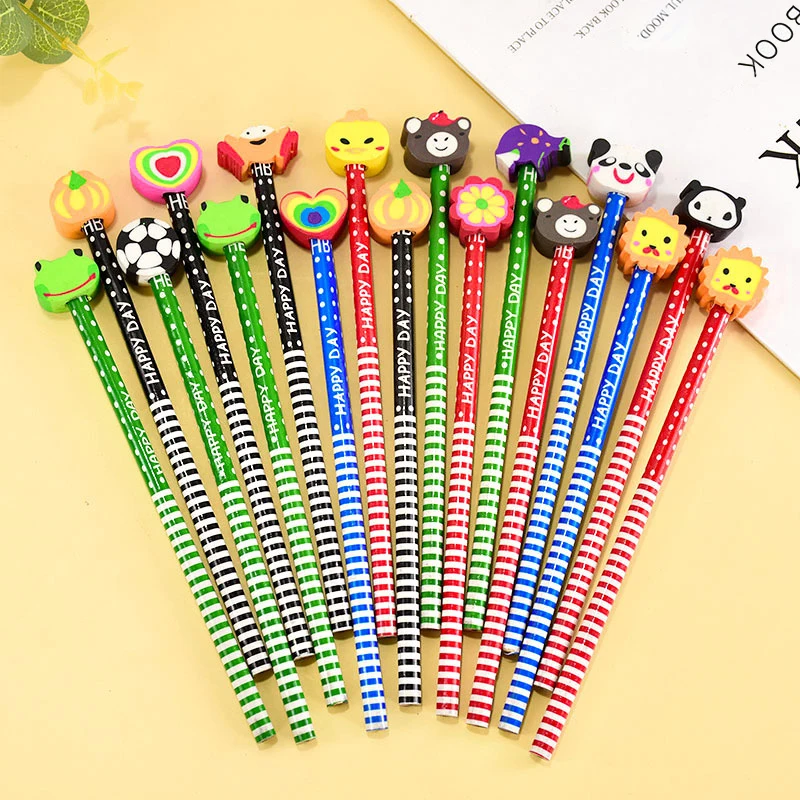 10Pcs Cartoon Pencil with Eraser Kids Birthday Party Favors Goodie Bag Pinata Fillers School Boy Girl Prize Christmas Gifts