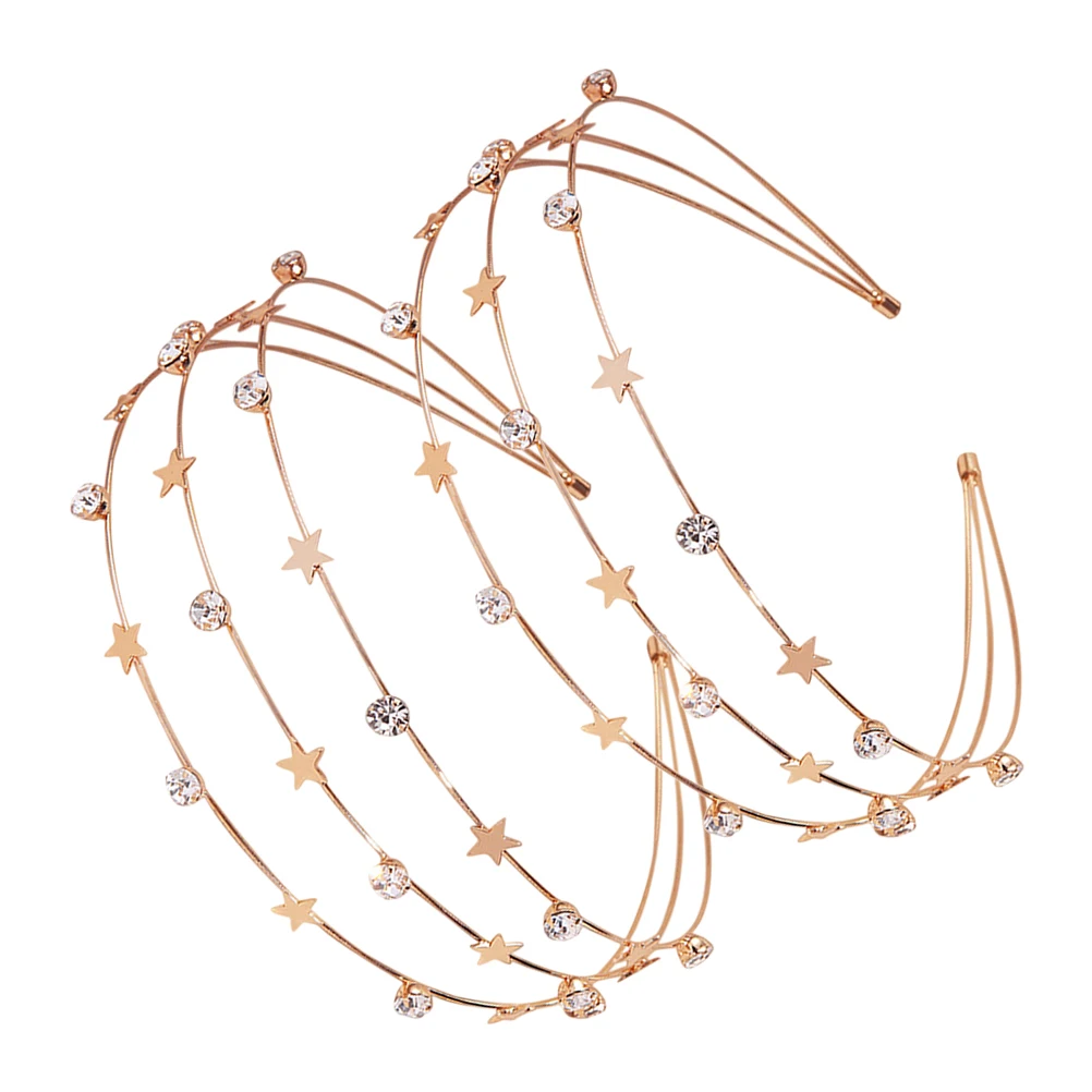 

2 Pcs Headband Glitter Headbands for Women Bridal Hair Hoop Princess Elegant Metal Crystal Elastic Girl Party Hoops Bride