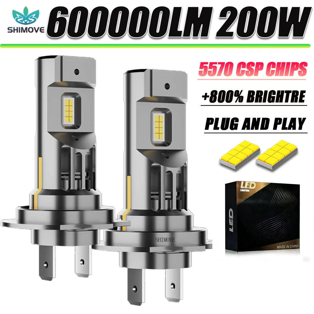 

Светодиодные фары H7 CANBUS 600000LM с чипами 5570 CSP, Plug and Play, суперяркие мини-лампы 6000K, беспроводные турбо-противотуманные фары с вентилятором