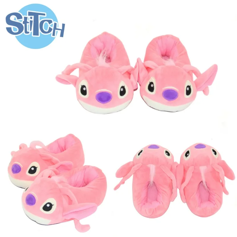 Stitch Angel Flannel Slippers Cartoon Cute Bedroom Floor Shoes Warm Comfortable and Thickened Home Shoes Holiday Gifts Girls Boy