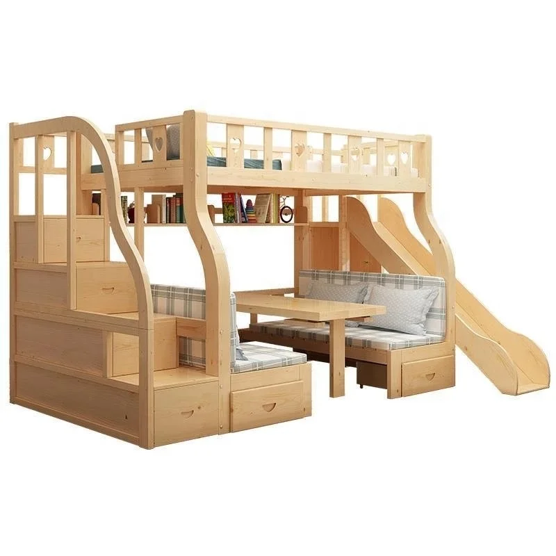 House Girls Boys Solid Wood Bedroom Furniture Bed Room Children Kids Bunk Bed With Slide Storage Drawer Kids Bunk Bed for Kids'