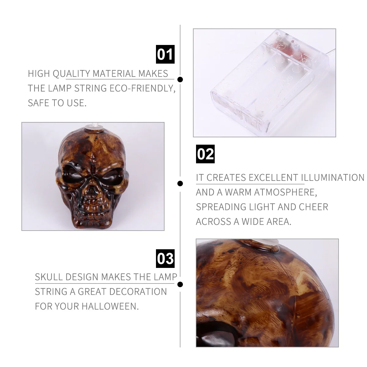 الجمجمة مصباح سلسلة هالوين صديقة للبيئة الدافئة الزخرفية ضوء للخارجية حديقة حفلة الهالوين الديكور الجمجمة سلسلة مصباح #5