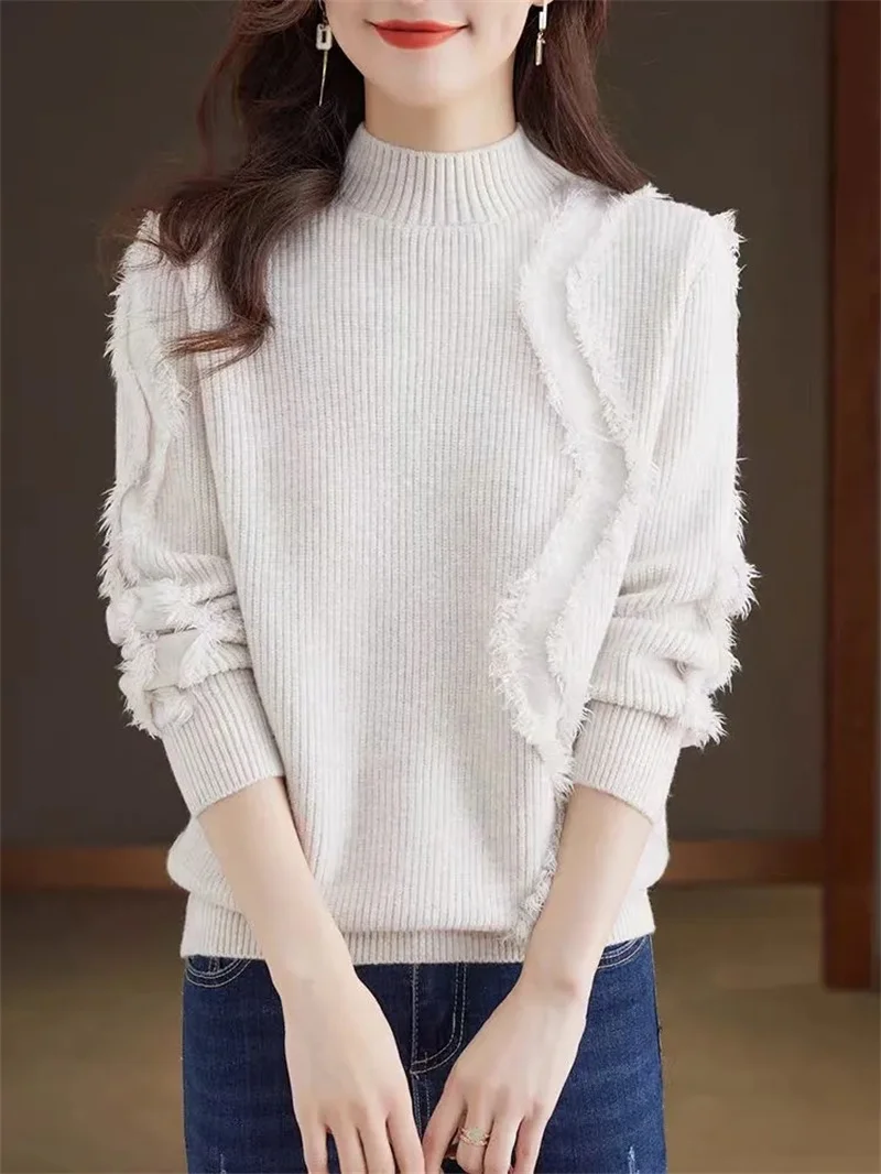 Damski sweter 100% wełna merino dzianina kaszmir pulower jesień zima długi rękaw elegancki gładki wygodny top odzieżowy