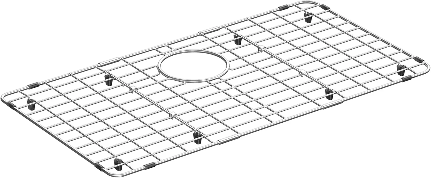

Stainless Steel Sink Grate Protector, Large Kitchen Sink Rack with Rear Drain Hole for Single Bowl