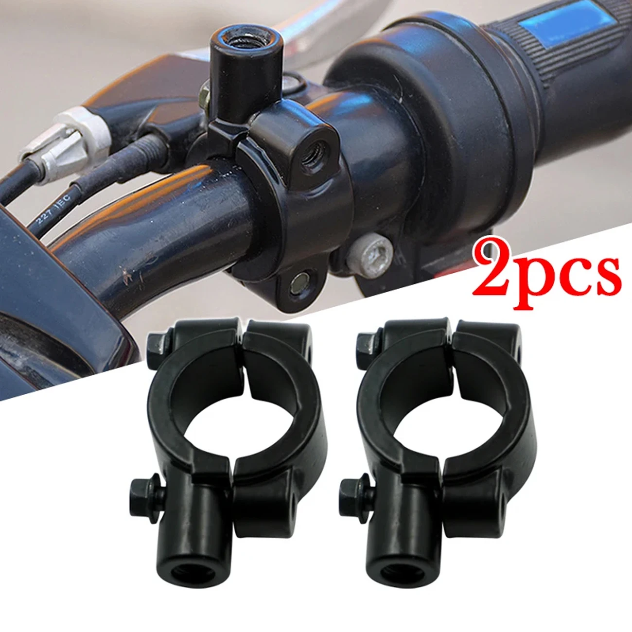 2Pcs 22mm Motorcycle Handlebar Mirror Mount Clamp 8mm Thread Universal Rear View Mirror Holder Adapter Black Base Accessories image 5