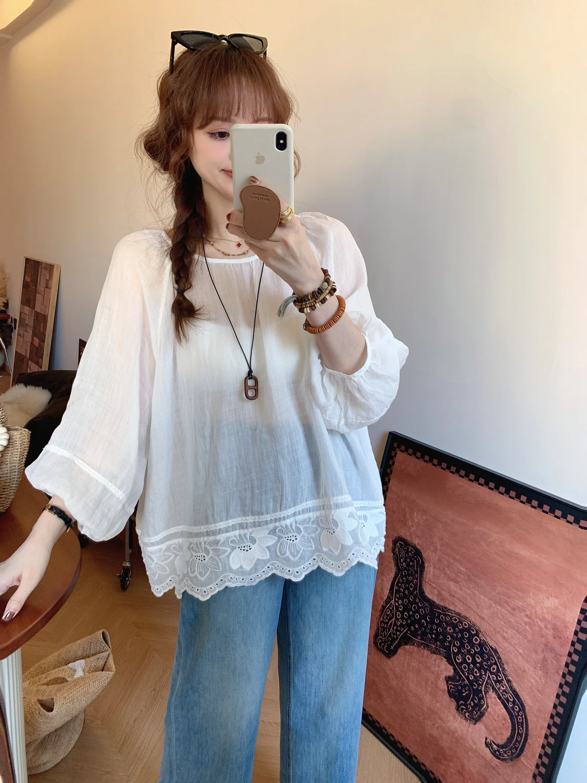 

Антивозрастной льняной женский круглый Ne Svel с защитой от солнца, свободный крой, дышащий, удобный, милый летний топ