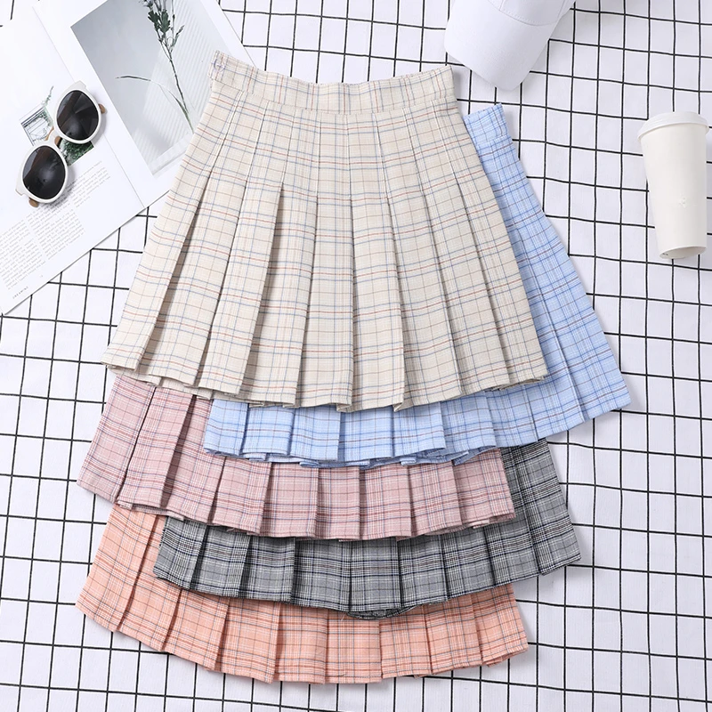 White Plaid Skirt  Korean Style Women's Clothes 2023 Y2k High Waist Girls Pleated Mini Skirts A Line Grey Falda Short De Mujer