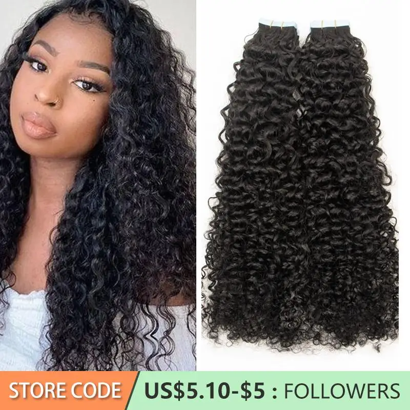 Curly Tape in Extensions Human Hair Remy Kinky Curly Tape in Extensions 10-24 inch Curly  Hair Bundles 20 PCS/Pack