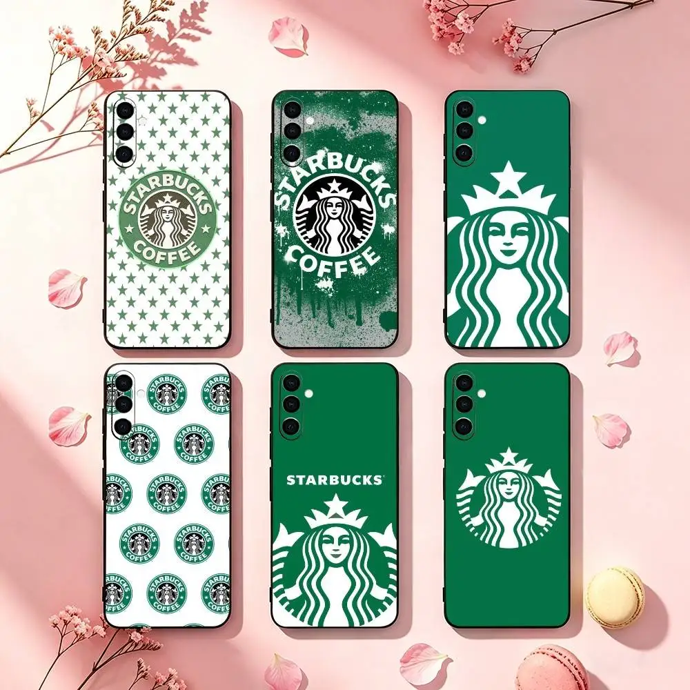 Capa de telefone com logotipo S-Starbucks Siren para Samsung Galaxy A73, A72, A71, A70, A53, A52, A51, capa preta de silicone macio