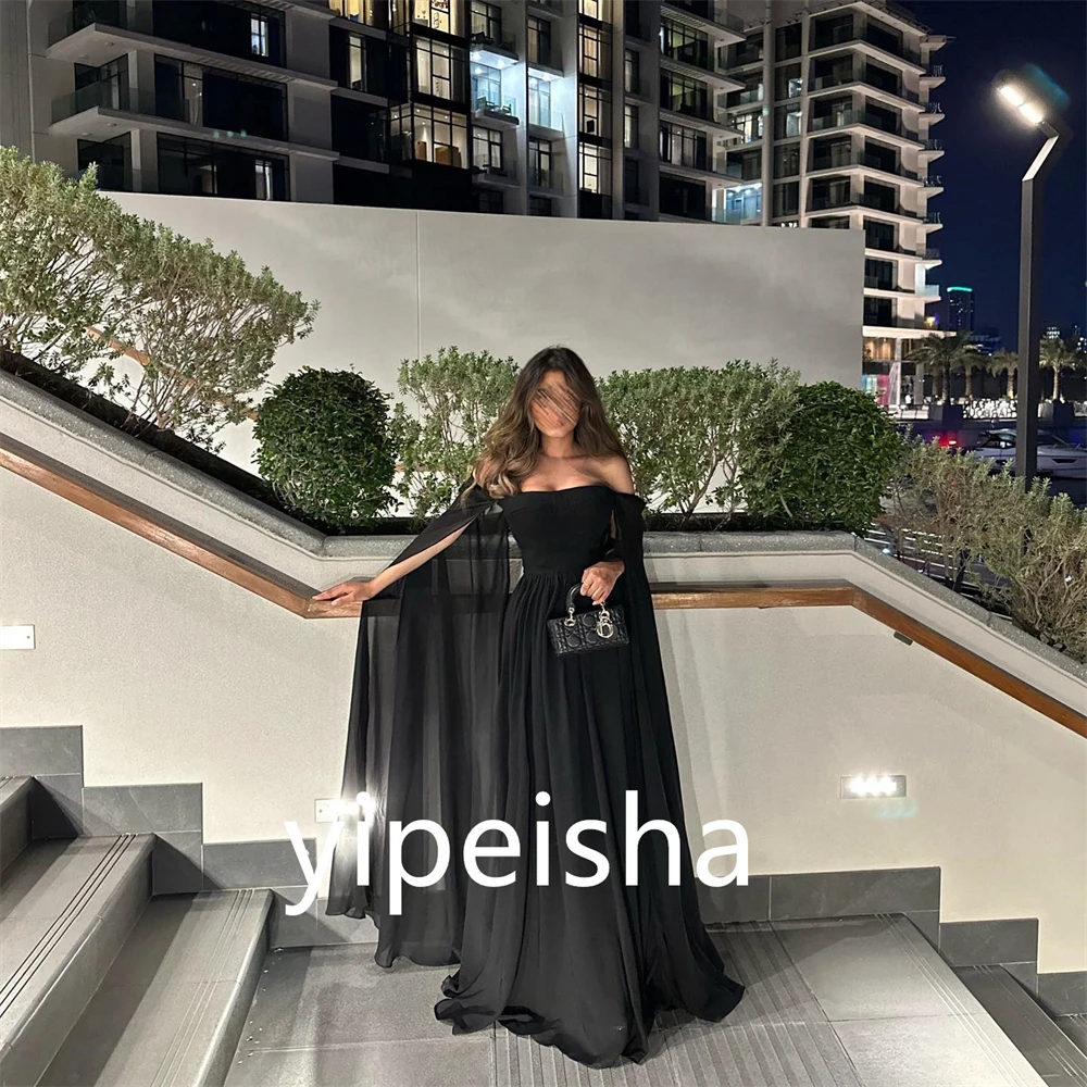 Customized Simple Prom  Sexy Casual  Off-the-shoulder A-line Formal Ocassion Gown Draped Floor length Chiffon Evening Dress فسات