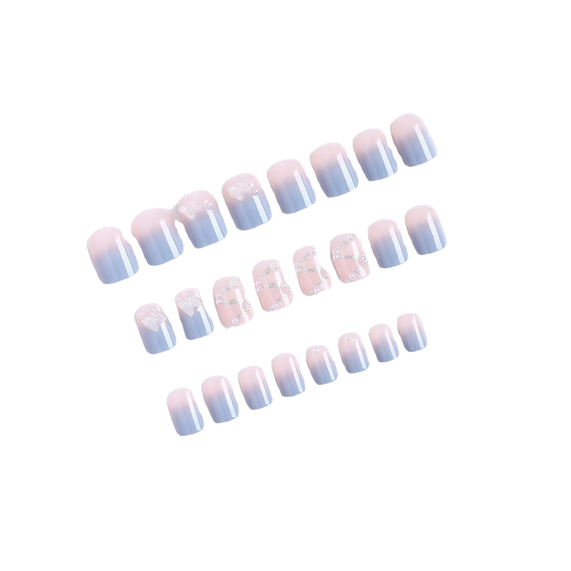 Kurzes Eis transparent blau Schmetterling Nagel Patch fertiges Produkt tragen Nagel verbesserungen Frauen Nagels tücke falsche Nägel