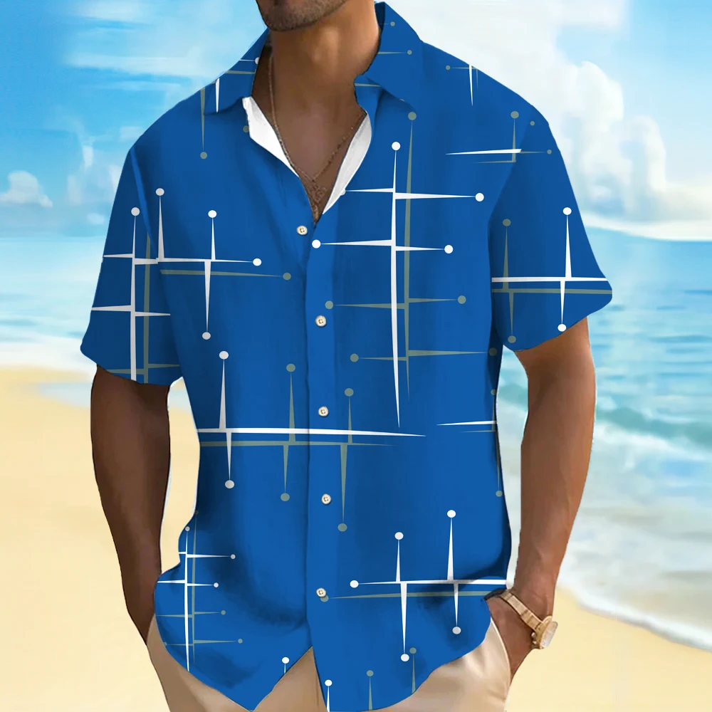 

Fashion Men's Short Sleeve Shirt Summer Outdoor Casual Tops Hawaii Vacation Style Geometric Printing OverSize Men's Clothing