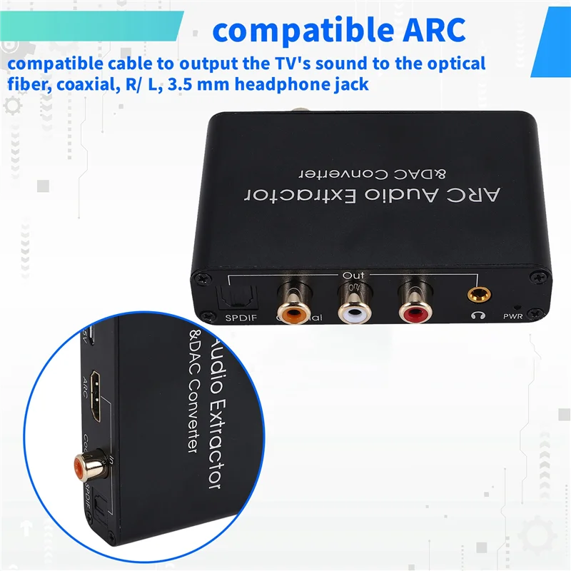 AC56-DAC Audio Converter ARC Audio Extractor -Compatible Optical SPDIF Coaxial To Analog 3.5Mm Digital To Analog