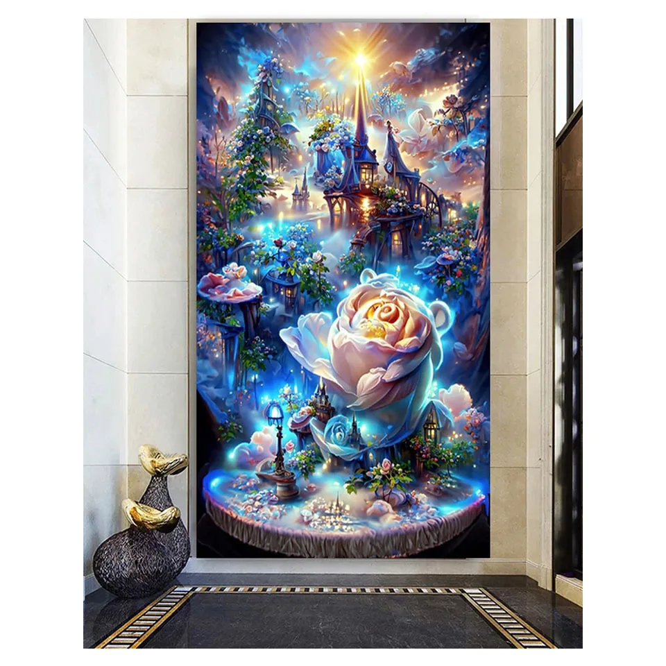 Kit di pittura diamante fai da te rosa fantasy Chateau Montrose Dream Flower trapano completo diamante mosaico ricamo regalo decorazioni per la casa