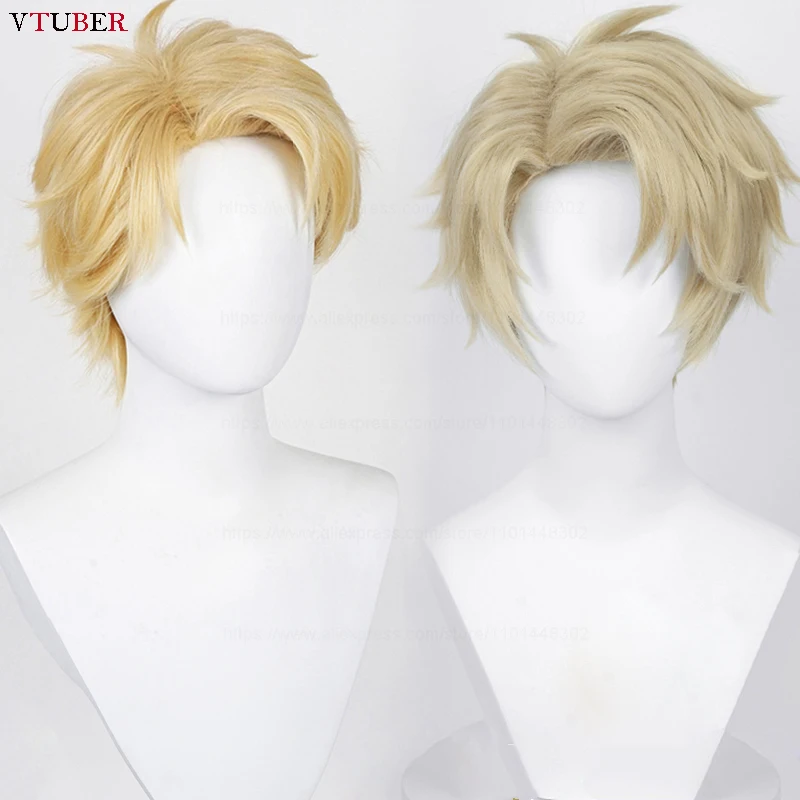 Peruka do Cosplay wysokiej jakości 30cm blond lub lniana peruka odporna na ciepło syntetyczne włosy Anime peruka do Cosplay s + czapka z peruką