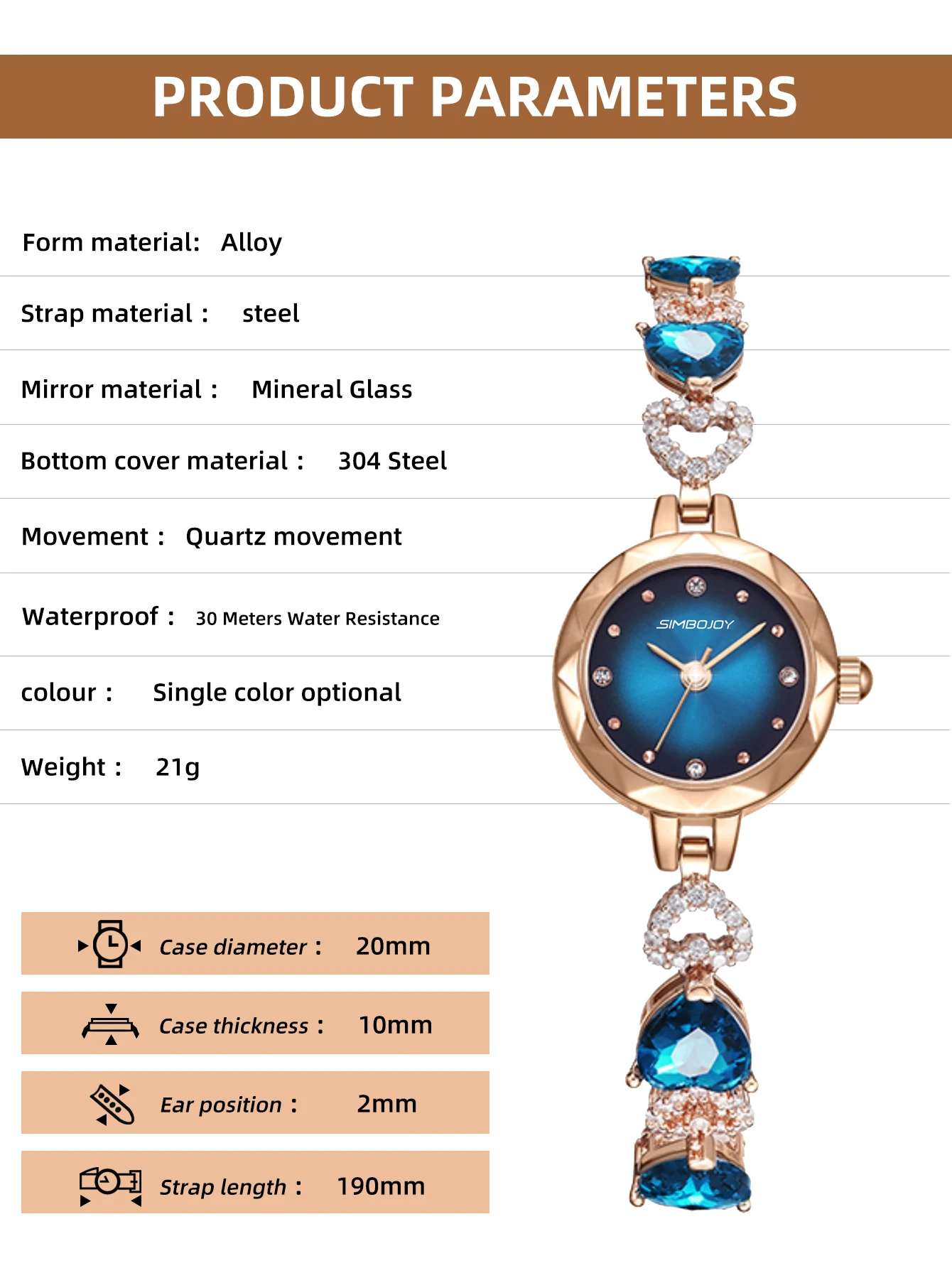 SIMBOJOY-reloj de cuarzo con incrustaciones de cristal para mujer, cronógrafo creativo, luminoso, resistente al agua, 30M, caja de regalo de cumpleaños gratis