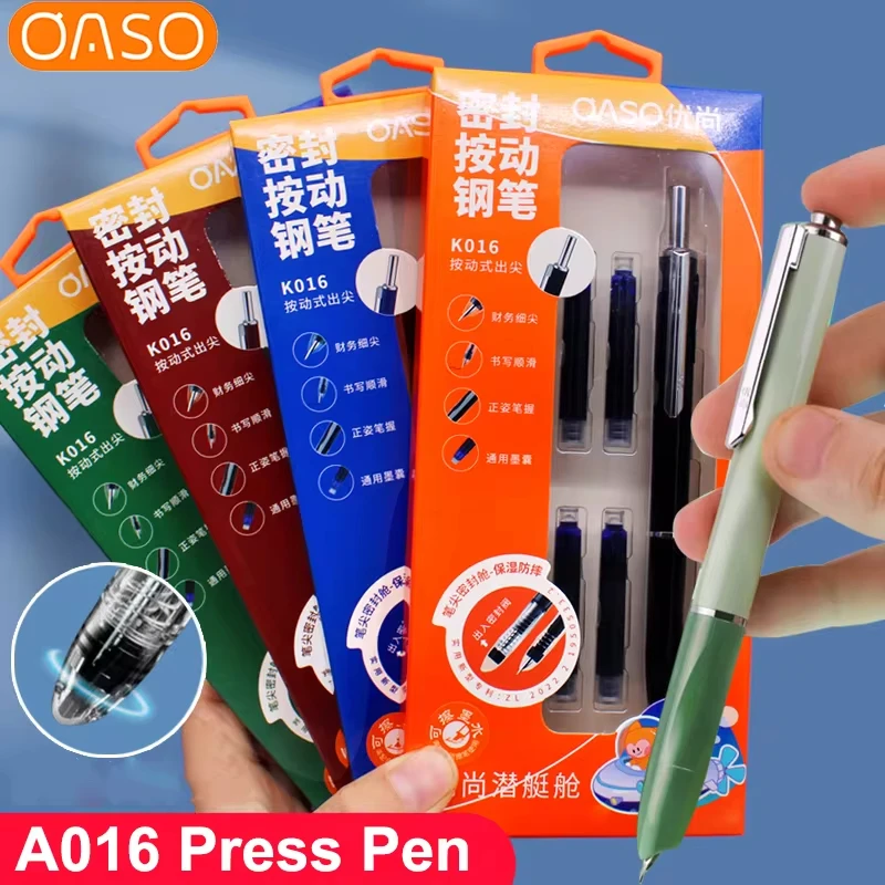 

OASO A016 Sealed Press Fountain Pen Automatic Press Student Writing Pen Calligraphy 0.5mm Office Replaceable Cartridge Ink Gift