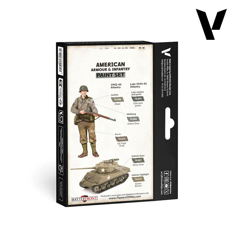 Water-based Paint Vallejo AV Environmental Protection US Armored Lnfantry Set 6 Colors * 17ml 70203