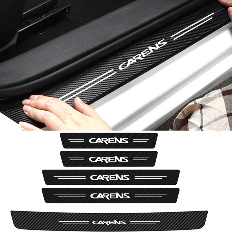 Carbon Fiber Car Door Threshold Sill Anti Scratch Protector Stickers Film for KIA CARENS Logo Waterproof Decals Auto Accessories