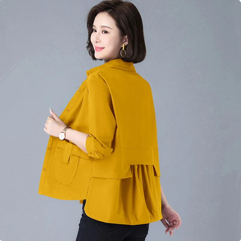 UHYTGF Jacket Women Korean Style Women's Clothes 2023 Thin Spring Summer Shirt Coat Female Short 4XL Large Size Outerwear 2630