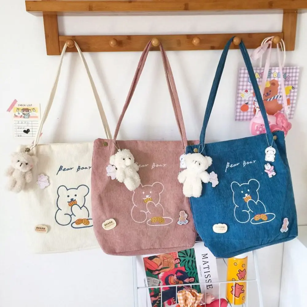 Bordado urso Totes Bolsas, veludo bolsa, bolsa de ombro, armazenamento, macio, novo