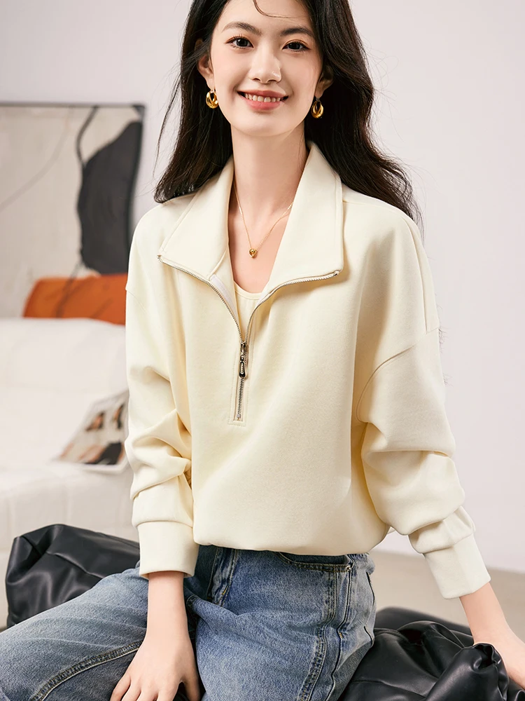 

Весенняя повседневная женская толстовка с длинным рукавом, модная, приталенная, маленького размера, премиум-качество, Xinfuiyu, на молнии, из смесового хлопка и полиэстера