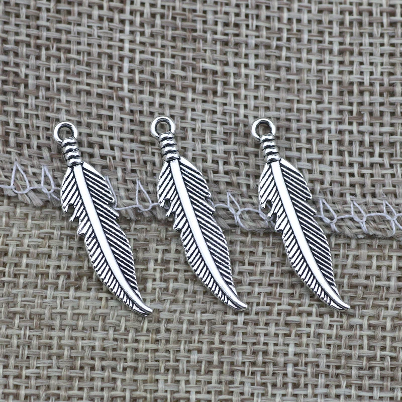 50pcs/lot 7*27mm Leaf Feather Charm Pendant Jewelry Making Findings Accessories DIY Handmade Wholesale