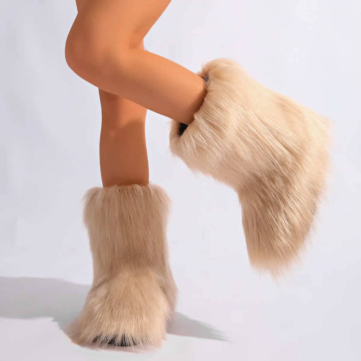 

IPPEUM Mongolian Fur Ankle Boots Winter For Women 2025 New Flat Heel Plus Size 46 Plush Furry Shoes