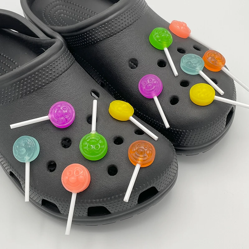 6Pcs Funny Candy Shoe Charms For Slippers Clogs DIY Kawaii Simulation Lollipop Shoe Pins Decoration Accessories Fit Kid\'s Sandal