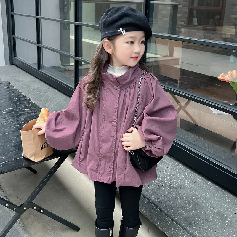 Girls Coat Korean Style Hardshell Children Spring Autumn Baby Girls Lantern Sleeve Loose Jacket Girls Fashion Autumn Clothes