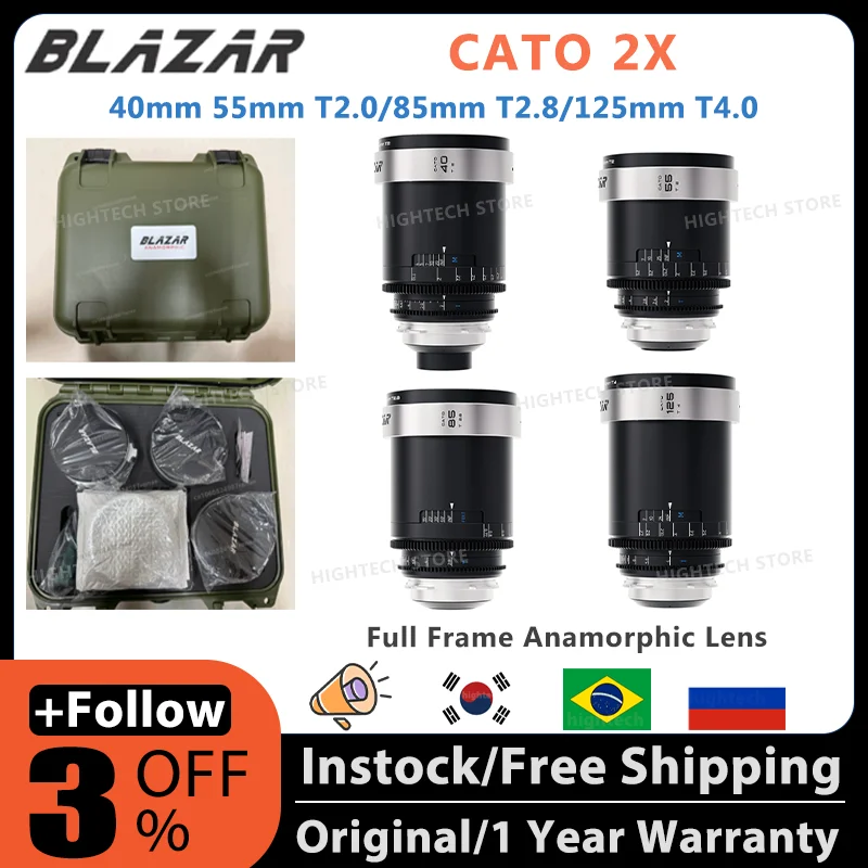 in stock NEW Great joy BLAZAR LENS Cato 2X 40mm 55mm T2.0 85mm T2.8 125mm T4.0 Full Frame Anamorphic Lens PL/EF mount