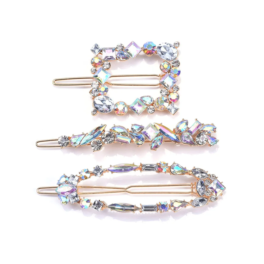 3 PCS Set Chic Barrettes Hairclip Jewelry Accessories 2024 Trendy Geometric Multicolor Crystal Rhinestone Hair Clip for Women