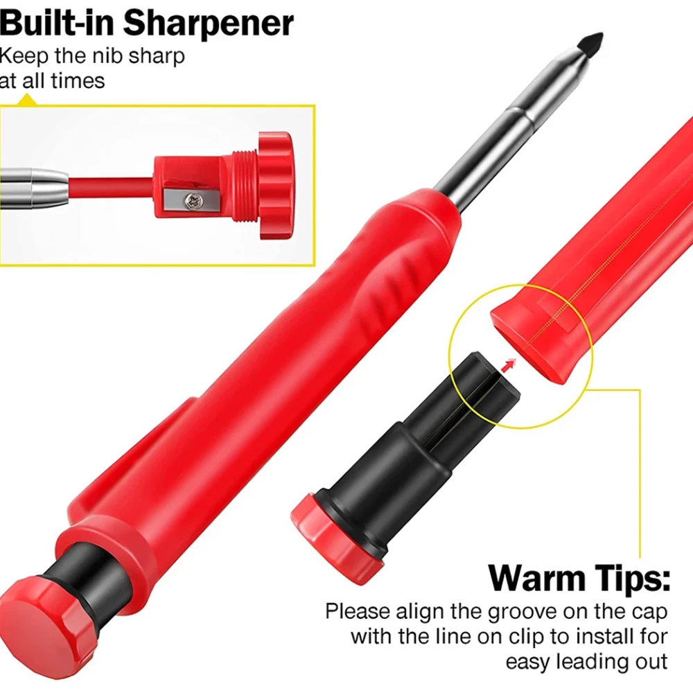 Solid Carpenter Pencil Set Ferramentas para Carpintaria Lápis Mecânico 3 Cores Recarga Ferramentas de Trabalho Construção Carpintaria Marcação Scriber