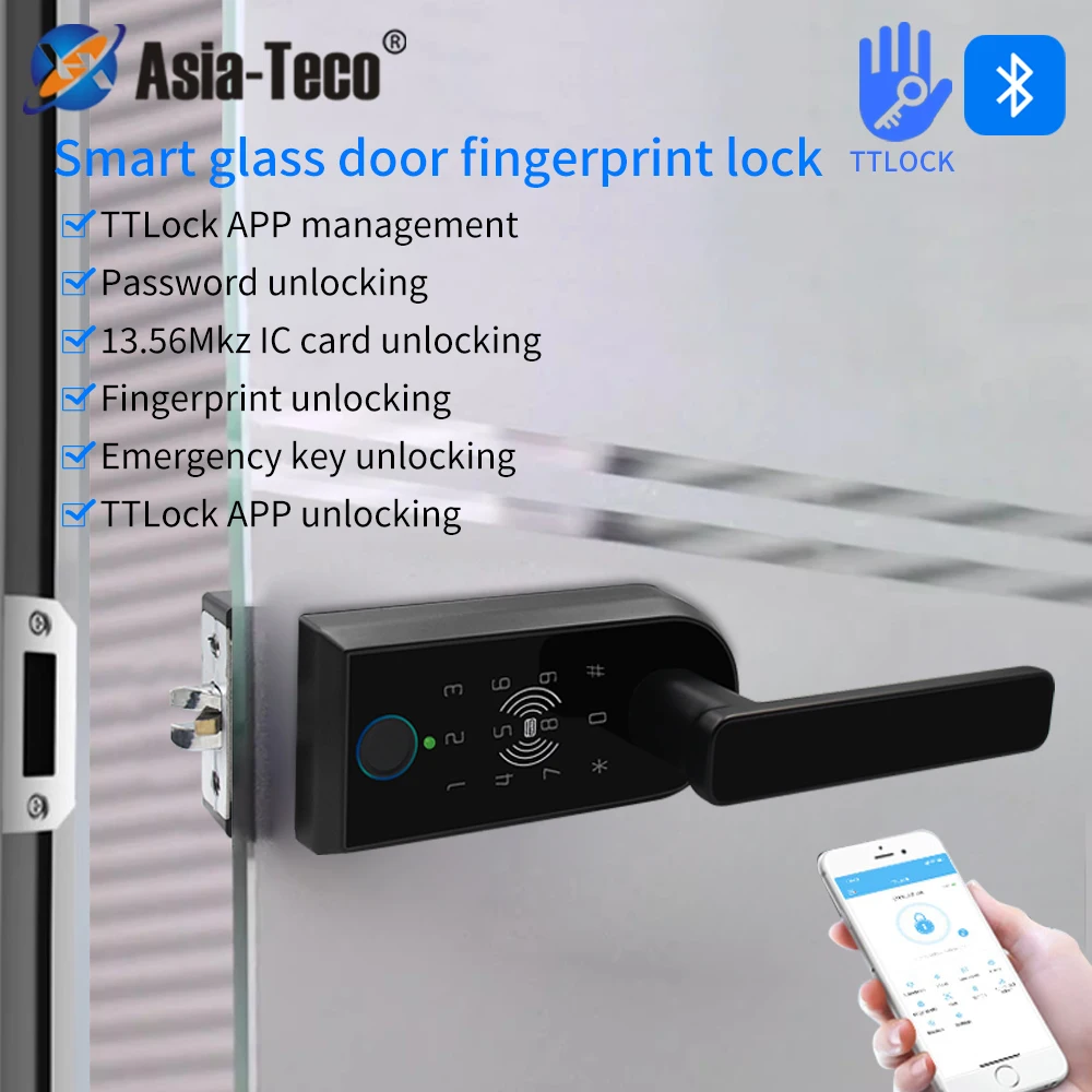 

TTLOCK Smart Handle Lock For Single Open Partition Glass Door With Fingerprint Key Password Intelligent Digital Lock App Control