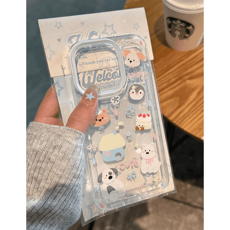 Cake Puppy Penguin Cute Phone Case For iPhone 16 15 14 13 12 11 Pro Max XR X XS 14 15 7 8 Plus Y2K Soft Anti Fall Cover