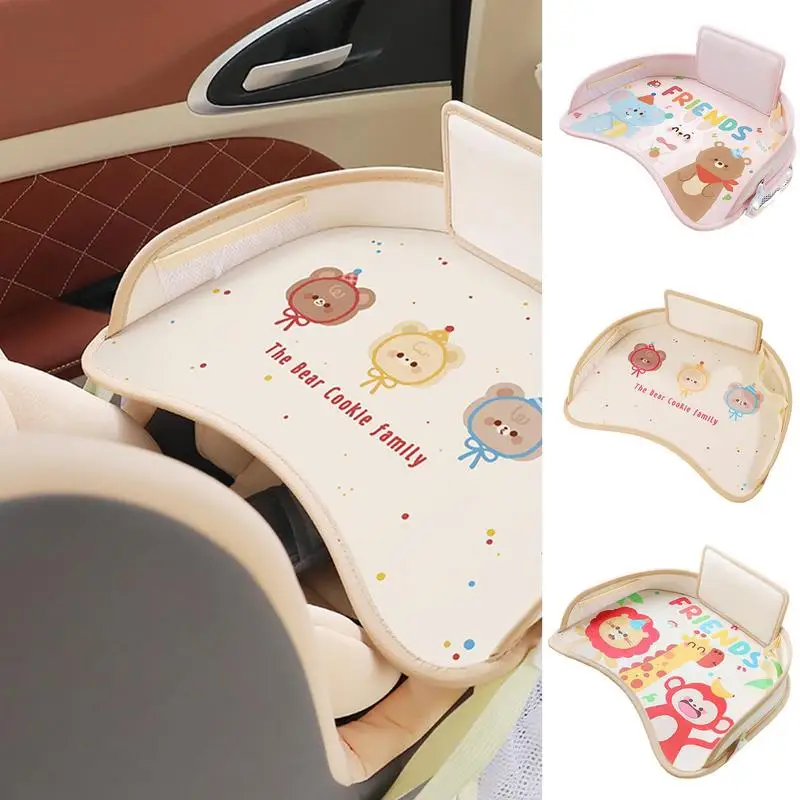 Toddler Car Seat Tray Cartoon Waterproof PU Leather Child Seat Tray For Travel Multifunctional Car Interior Accessories Travel