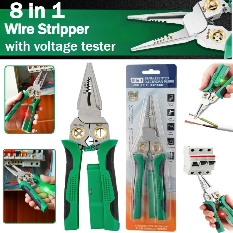 

Инструменты для зачистки проводов 8 в 1 с тестером напряжения (12 В-250 В) Инструменты для зачистки проводов 10-18 AWG для профессионального электрика