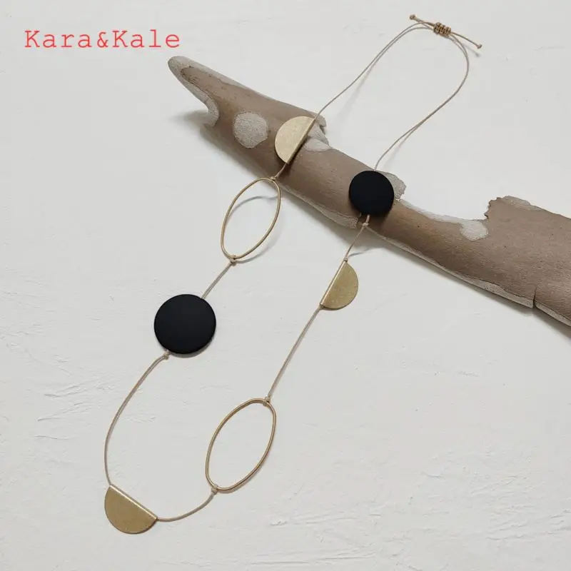 Colar longo Kara & Kale-Boho com contas acrílicas para mulheres, pingentes artesanais de metal, colares da moda